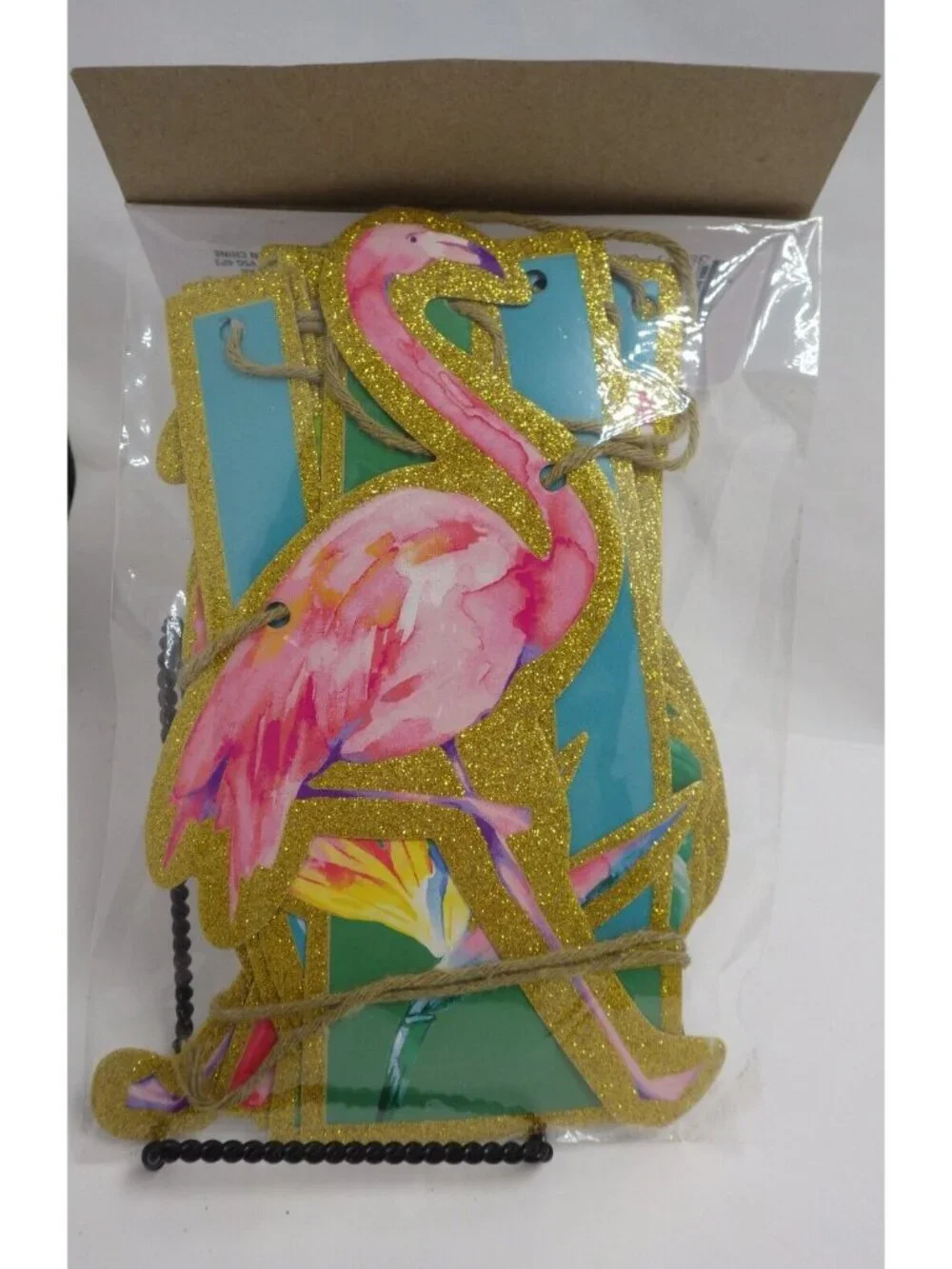 Luau Party Banner Pink Flamingo Parrot 7 Feet Glitter Garland Beach Pool Coastal